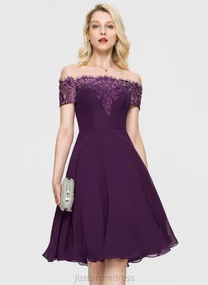 A-Line Cocktail Dresses Beading Knee-Length Chiffon Lace Lace Off-the-Shoulder With Angelica Cocktail Dress