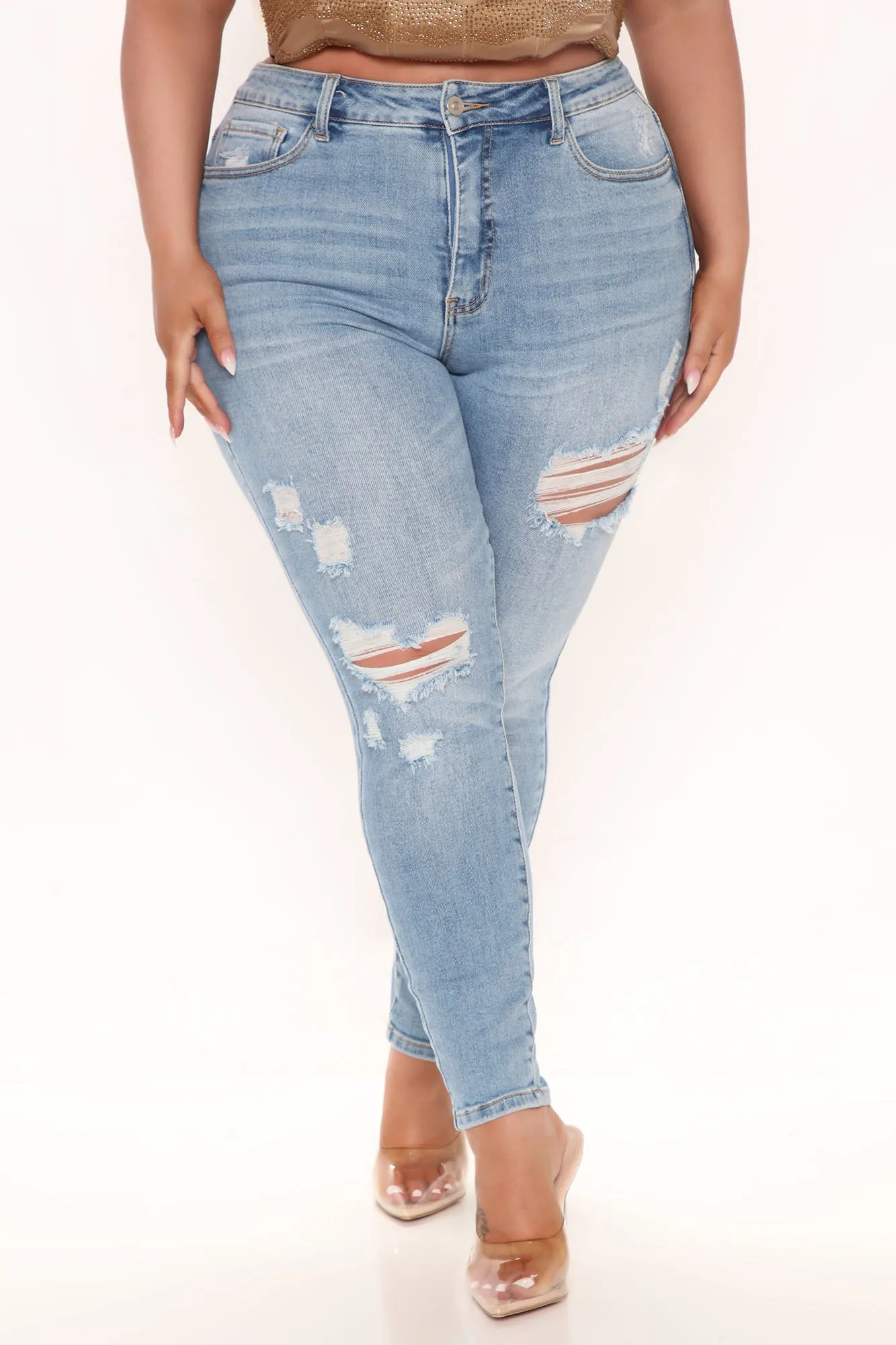 Adora Ripped Stretch Ankle Jeans - Light Blue Wash