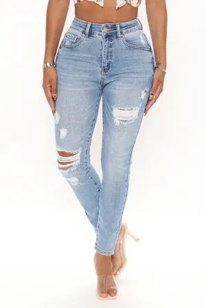 Adora Ripped Stretch Ankle Jeans - Light Blue Wash