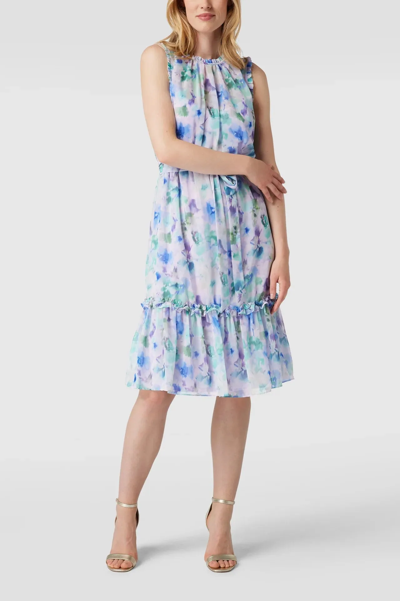 Adrianna Papell Day Crew Neck Sleeveless Back Zipper Chiffon Midi Dress