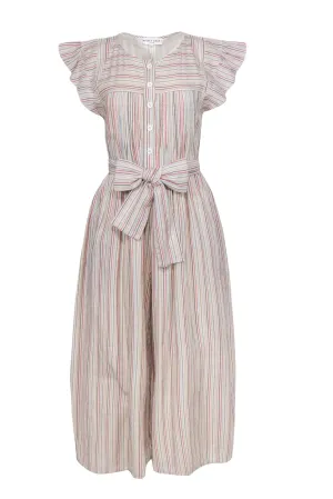 Apiece Apart - White & Multicolor Striped Belted Wide Leg Jumpsuit Sz 4
