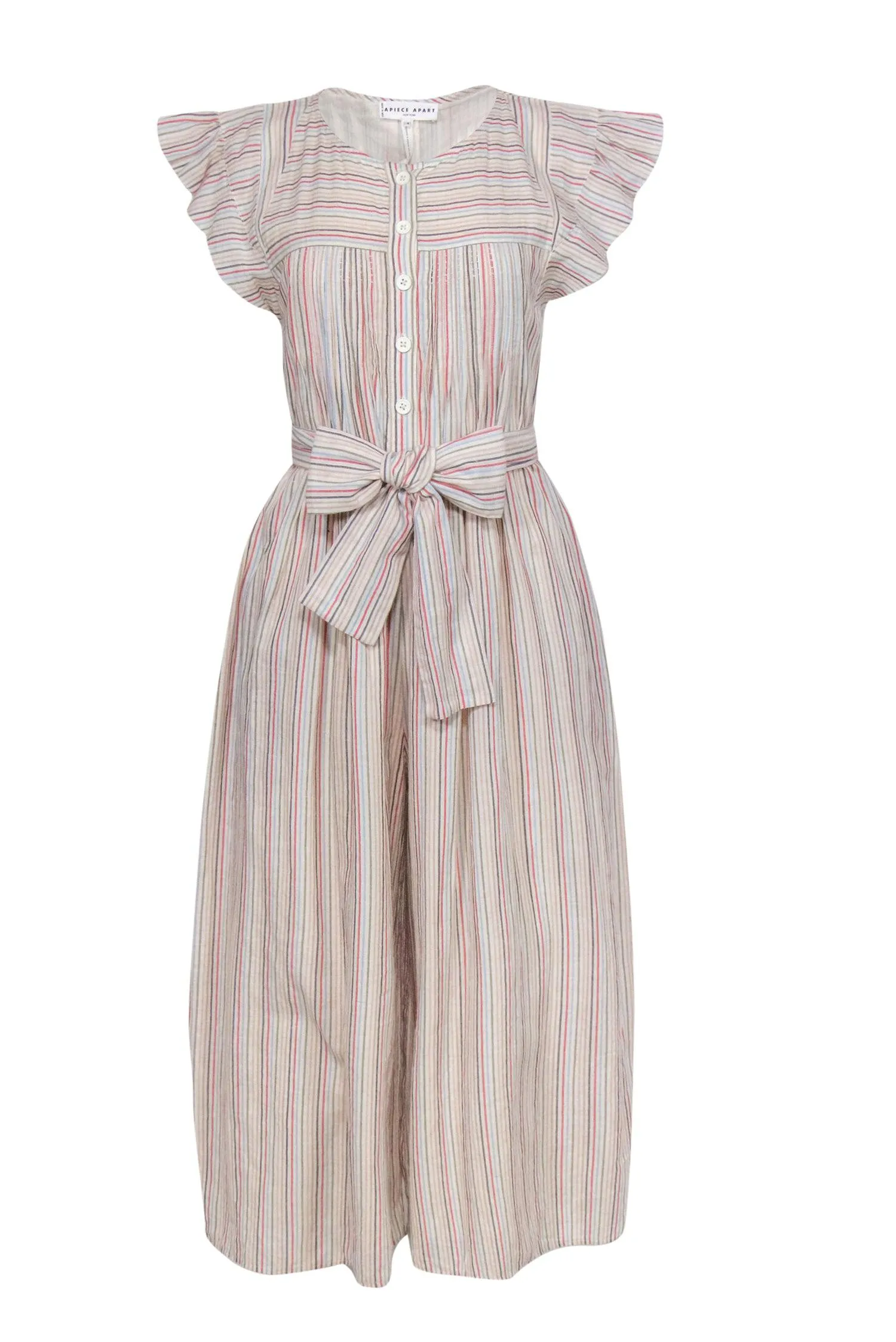 Apiece Apart - White & Multicolor Striped Belted Wide Leg Jumpsuit Sz 4