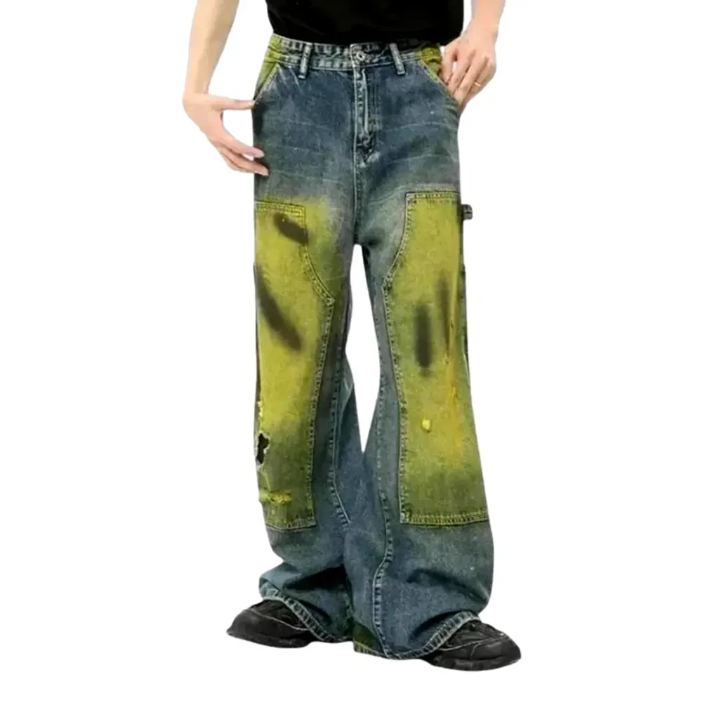 Artistic mid rise jeans for men
