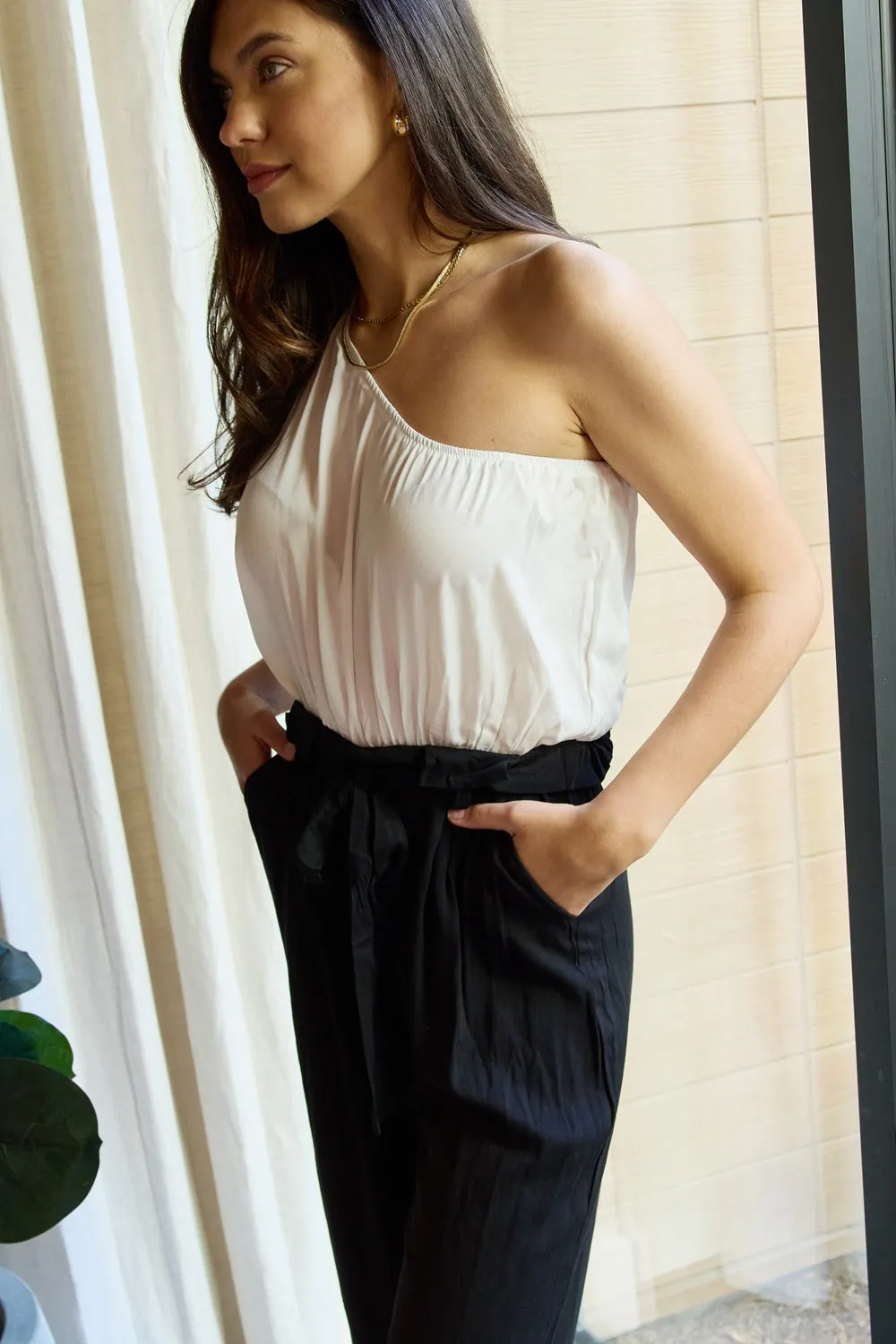 Black and White One-Shoulder Jumpsuit