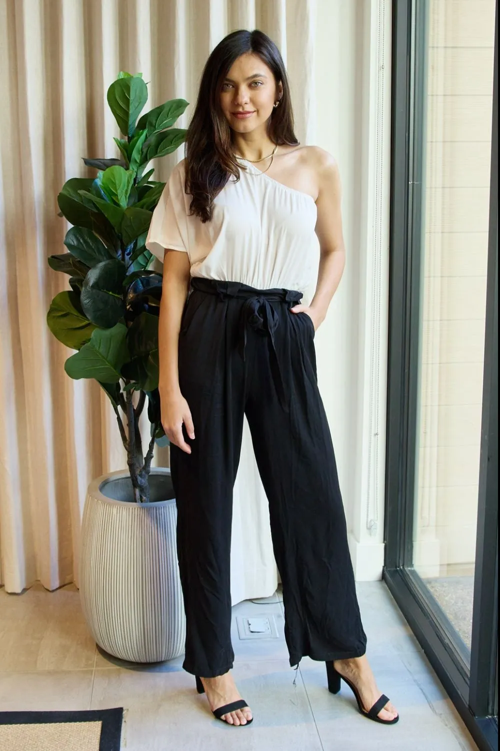 Black and White One-Shoulder Jumpsuit