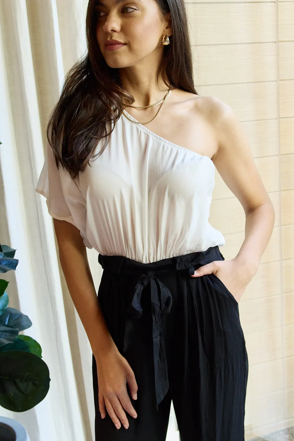 Black and White One-Shoulder Jumpsuit