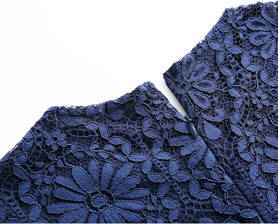 Black Women's Elegant Floral Lace Bodycon Cocktail Lace Dress - ALLANDWELL