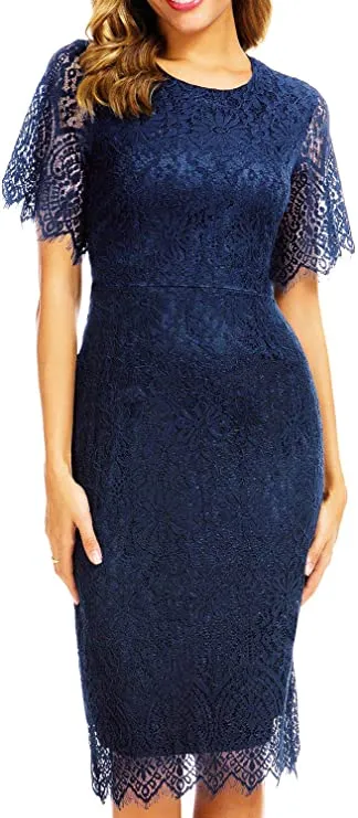 Black Women's Elegant Floral Lace Bodycon Cocktail Lace Dress - ALLANDWELL