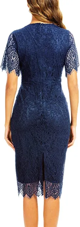Black Women's Elegant Floral Lace Bodycon Cocktail Lace Dress - ALLANDWELL
