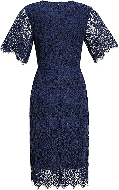 Black Women's Elegant Floral Lace Bodycon Cocktail Lace Dress - ALLANDWELL