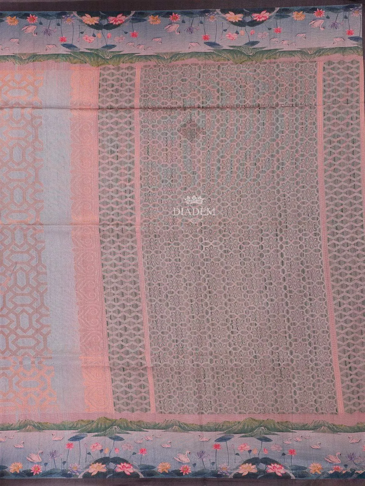 Brown Semi Tussar Silk Saree with Fancy and Floral Design on the Body and without Border
