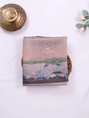 Brown Semi Tussar Silk Saree with Fancy and Floral Design on the Body and without Border