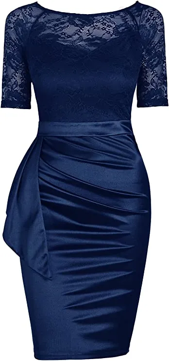Brown Women's Short Sleeve Colorblock Sheath Pencil Business Church Dress - Mmondschein