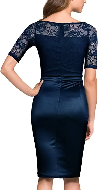 Brown Women's Short Sleeve Colorblock Sheath Pencil Business Church Dress - Mmondschein