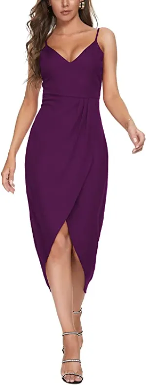 Burgundy Women's Sexy V Neck Backless Maxi Dress Sleeveless Spaghetti Straps Cocktail Party Dresses - CMZ2007