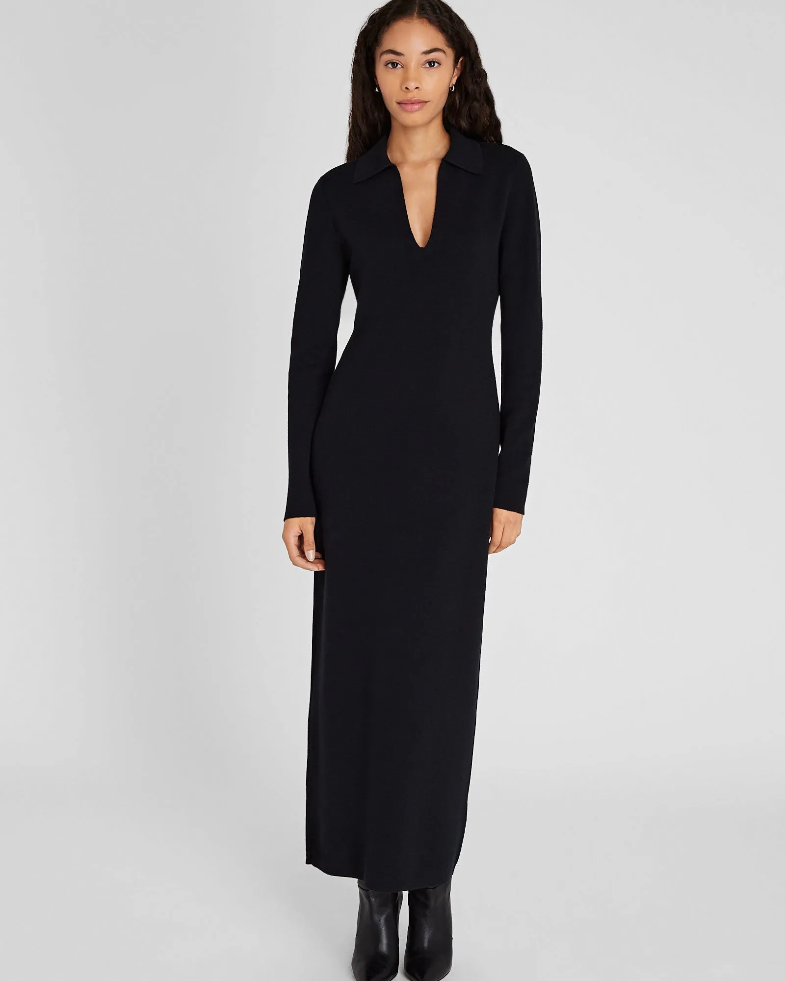 Cashmere Blend Open Collar Maxi Dress