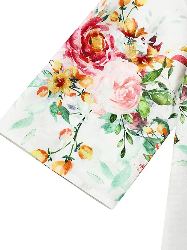 Casual Dress Shift Dress Floral Flower Button Print V Neck Midi Dress Modern Casual Outdoor Daily Half Sleeve Regular Fit White Summer Spring S M L XL 2XL for Women
