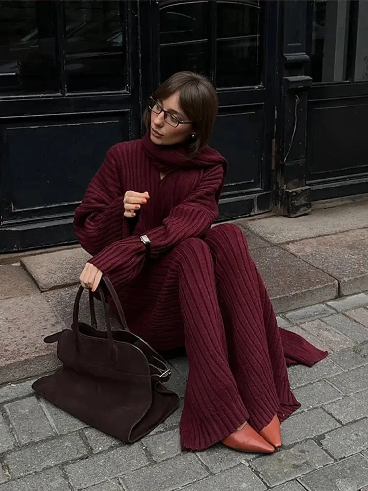 Classy Chelsey Knit 3 pieces set oversized wide leg pants