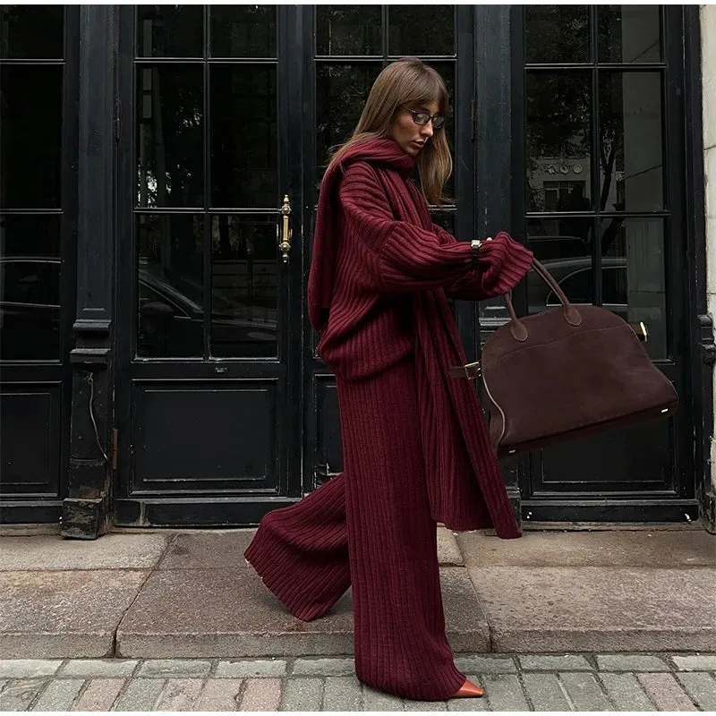 Classy Chelsey Knit 3 pieces set oversized wide leg pants