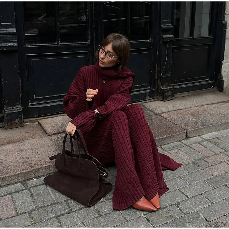 Classy Chelsey Knit 3 pieces set oversized wide leg pants