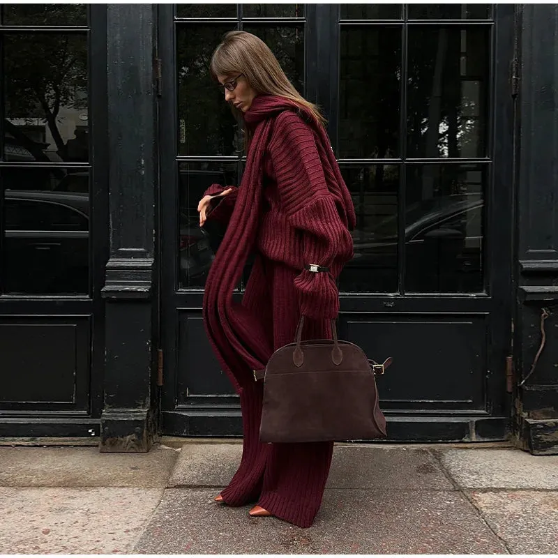 Classy Chelsey Knit 3 pieces set oversized wide leg pants