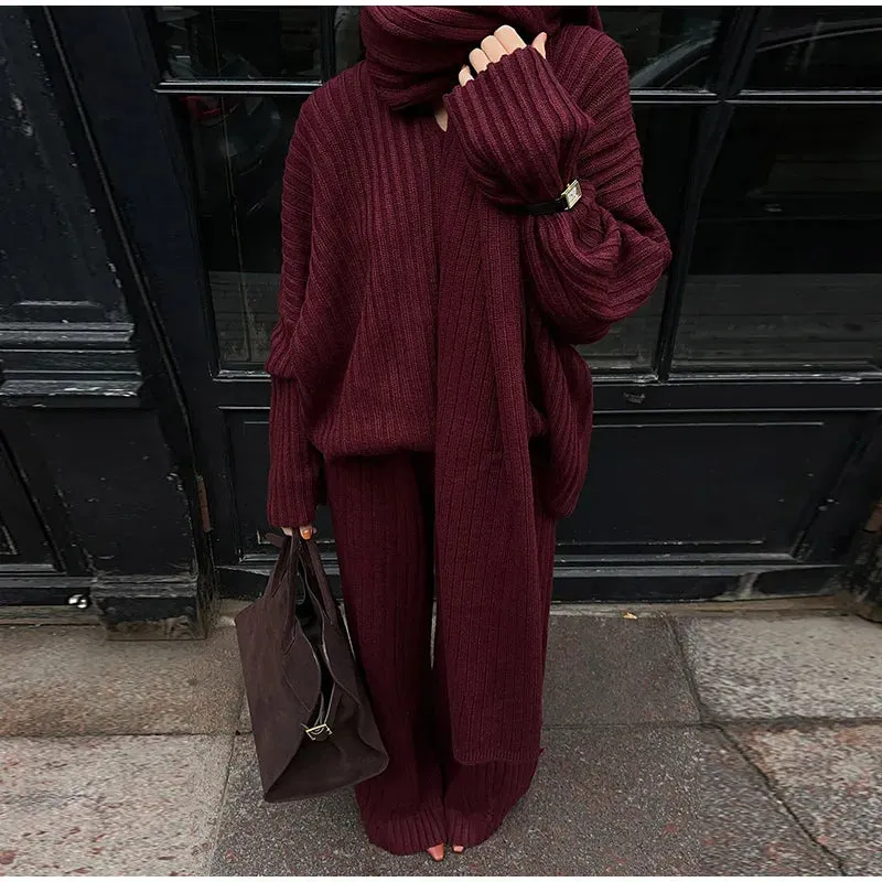 Classy Chelsey Knit 3 pieces set oversized wide leg pants