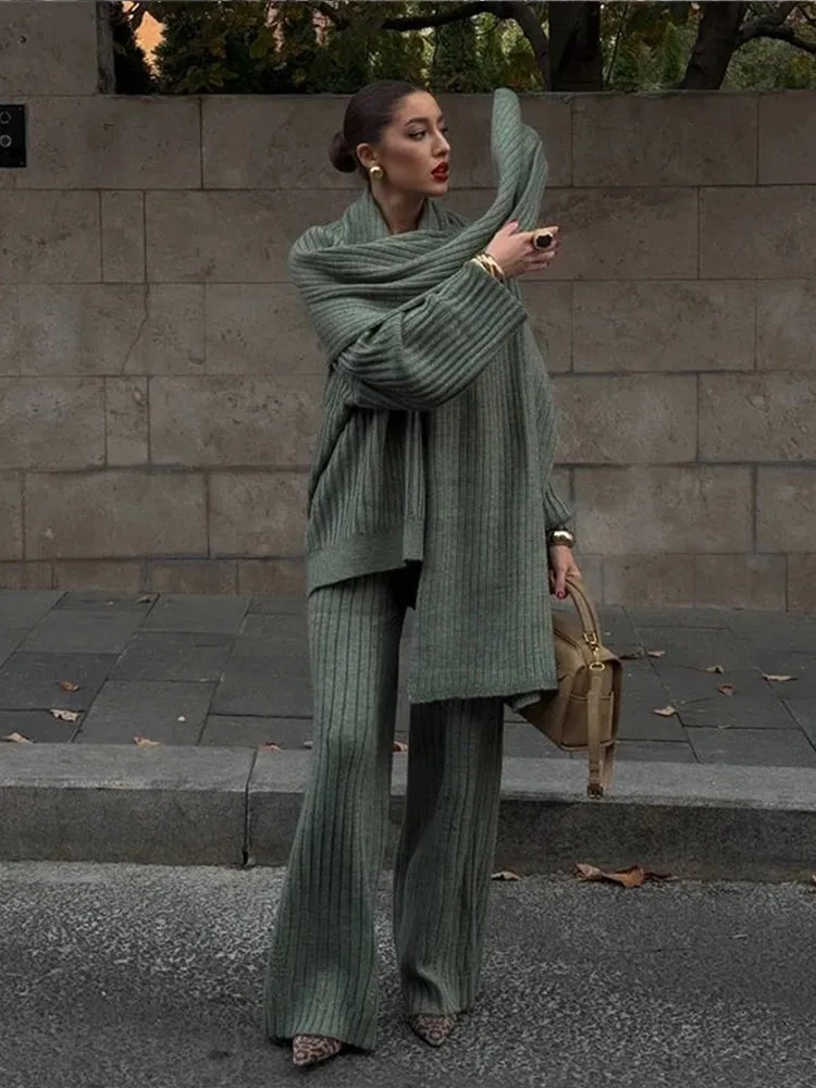 Classy Chelsey Knit 3 pieces set oversized wide leg pants