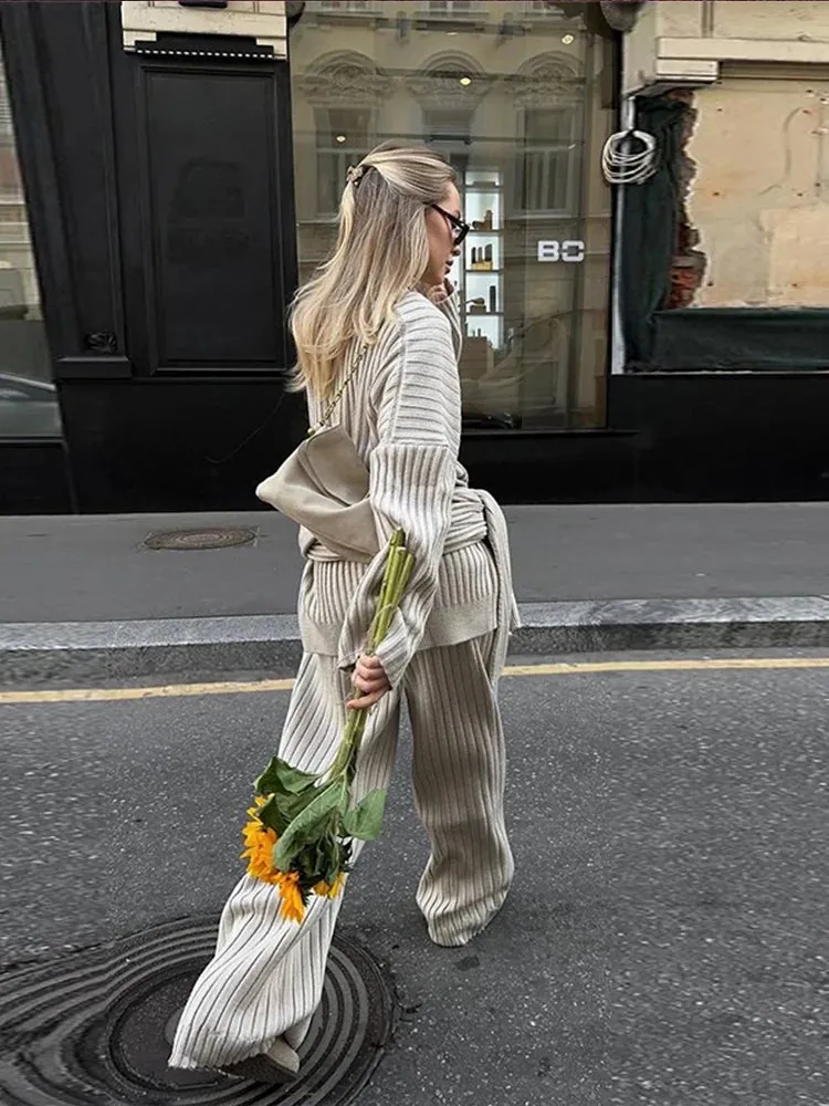 Classy Chelsey Knit 3 pieces set oversized wide leg pants