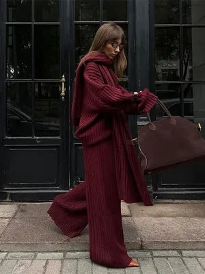 Classy Chelsey Knit 3 pieces set oversized wide leg pants