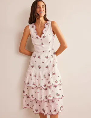 Embroidered Tiered Midi Dress-Ivory