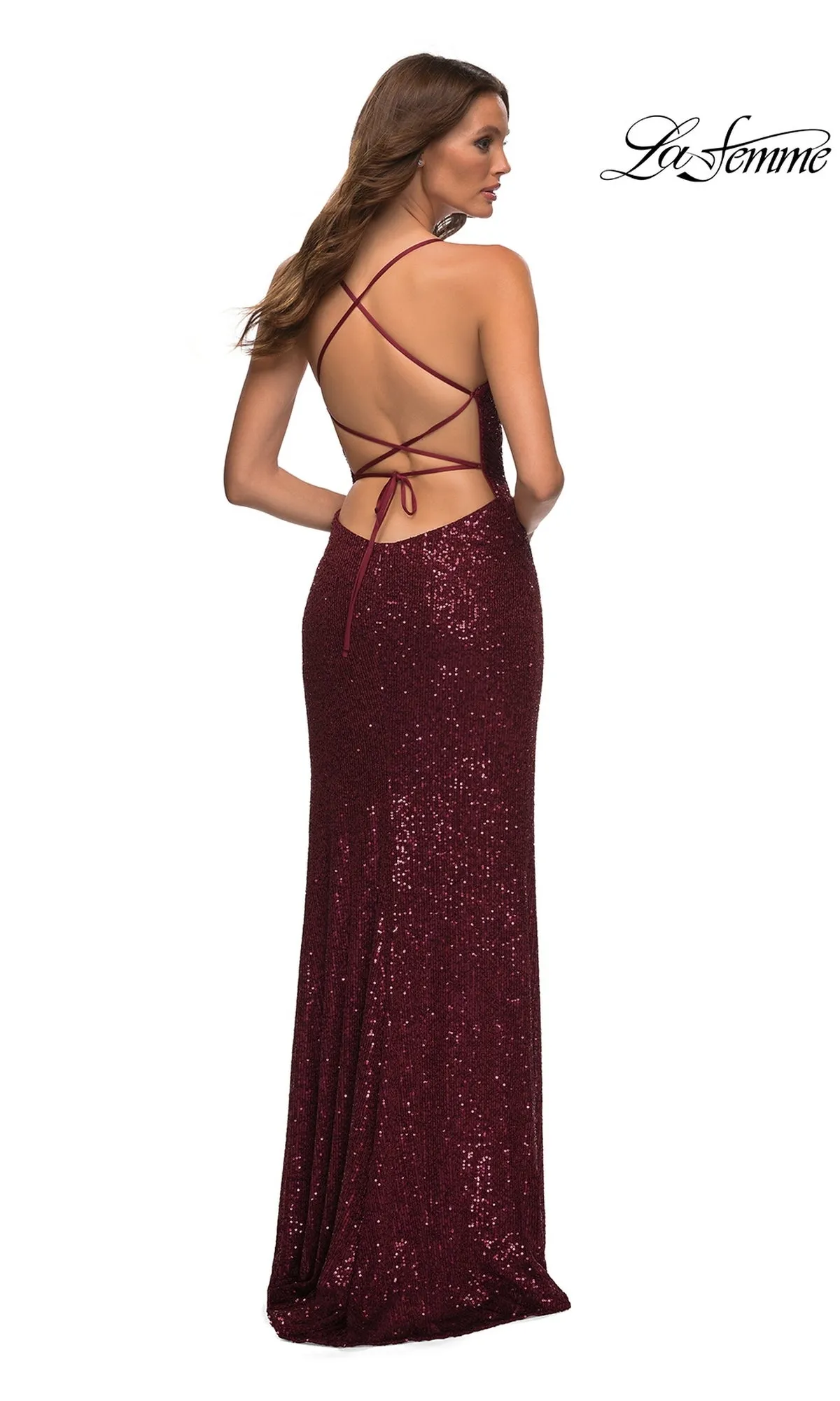 Faux-Wrap Long La Femme Allover-Sequin Prom Dress