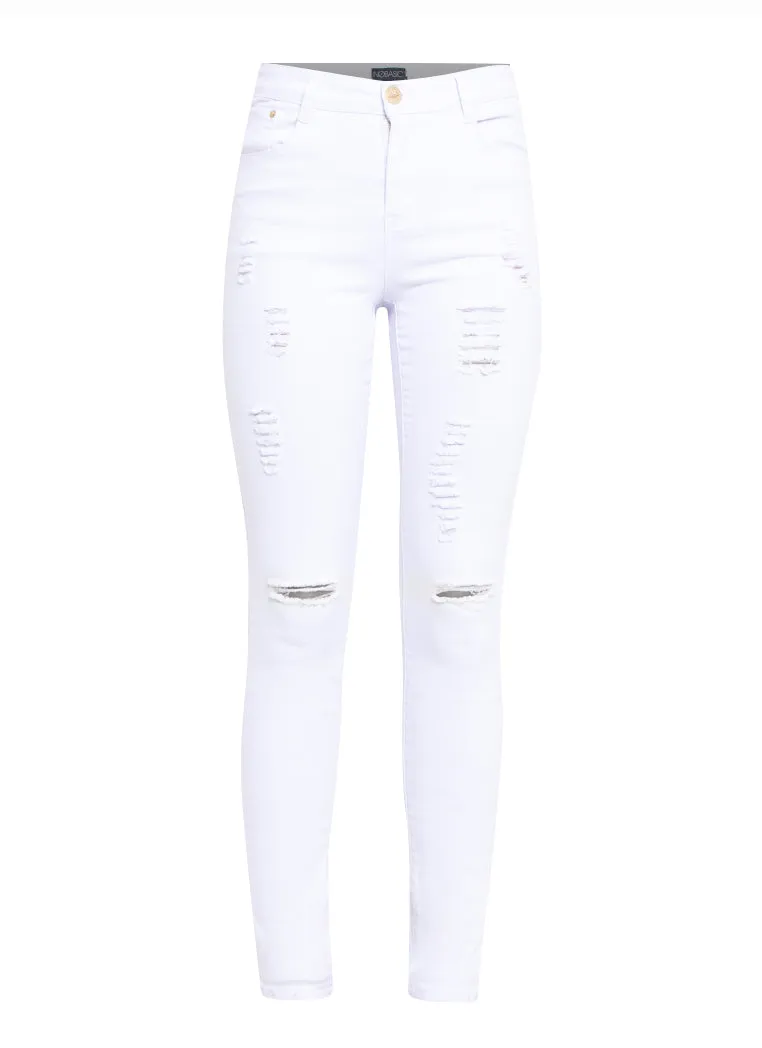Feather Ripped Denim Pants