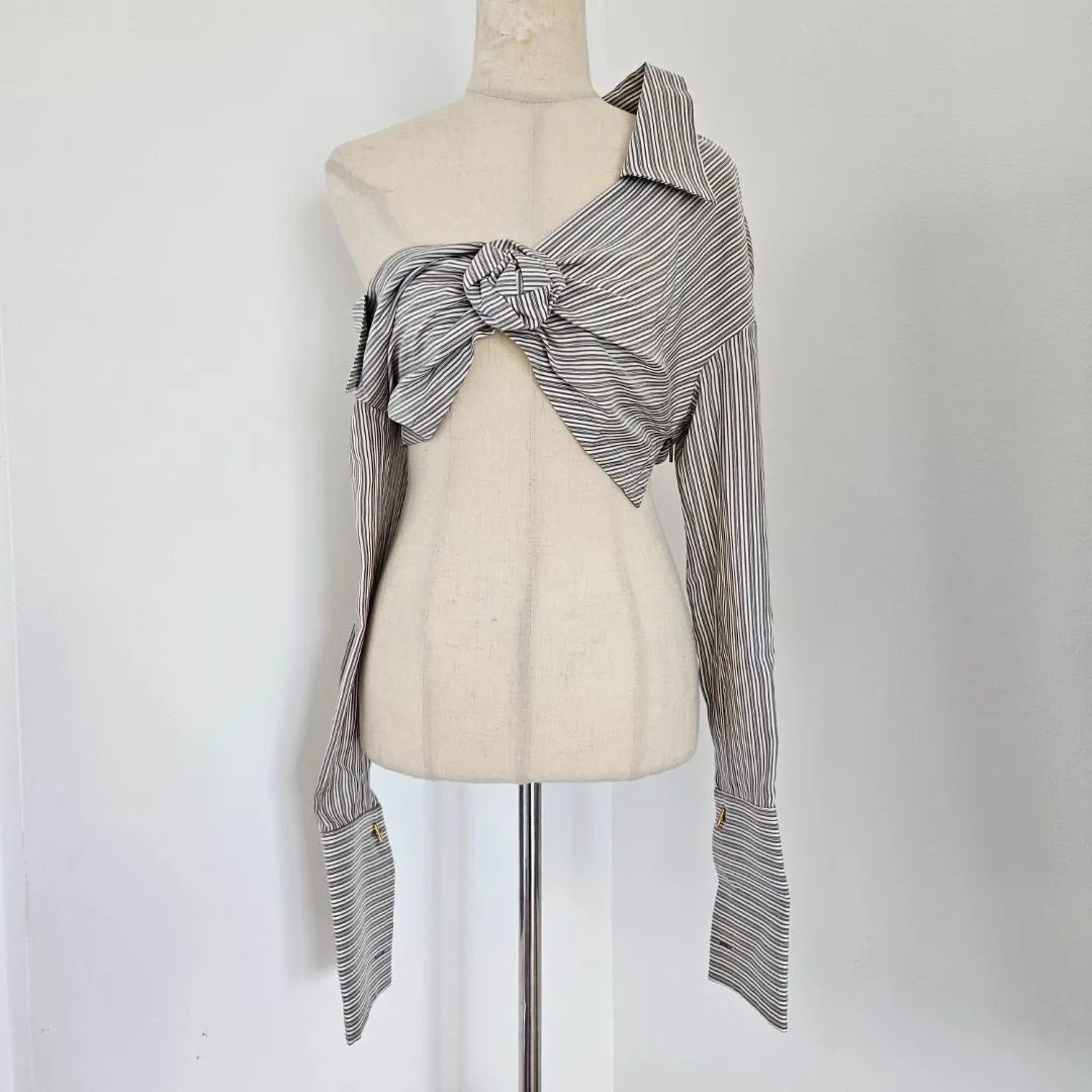 Fendi Striped Crop Shirt with Knot Detail