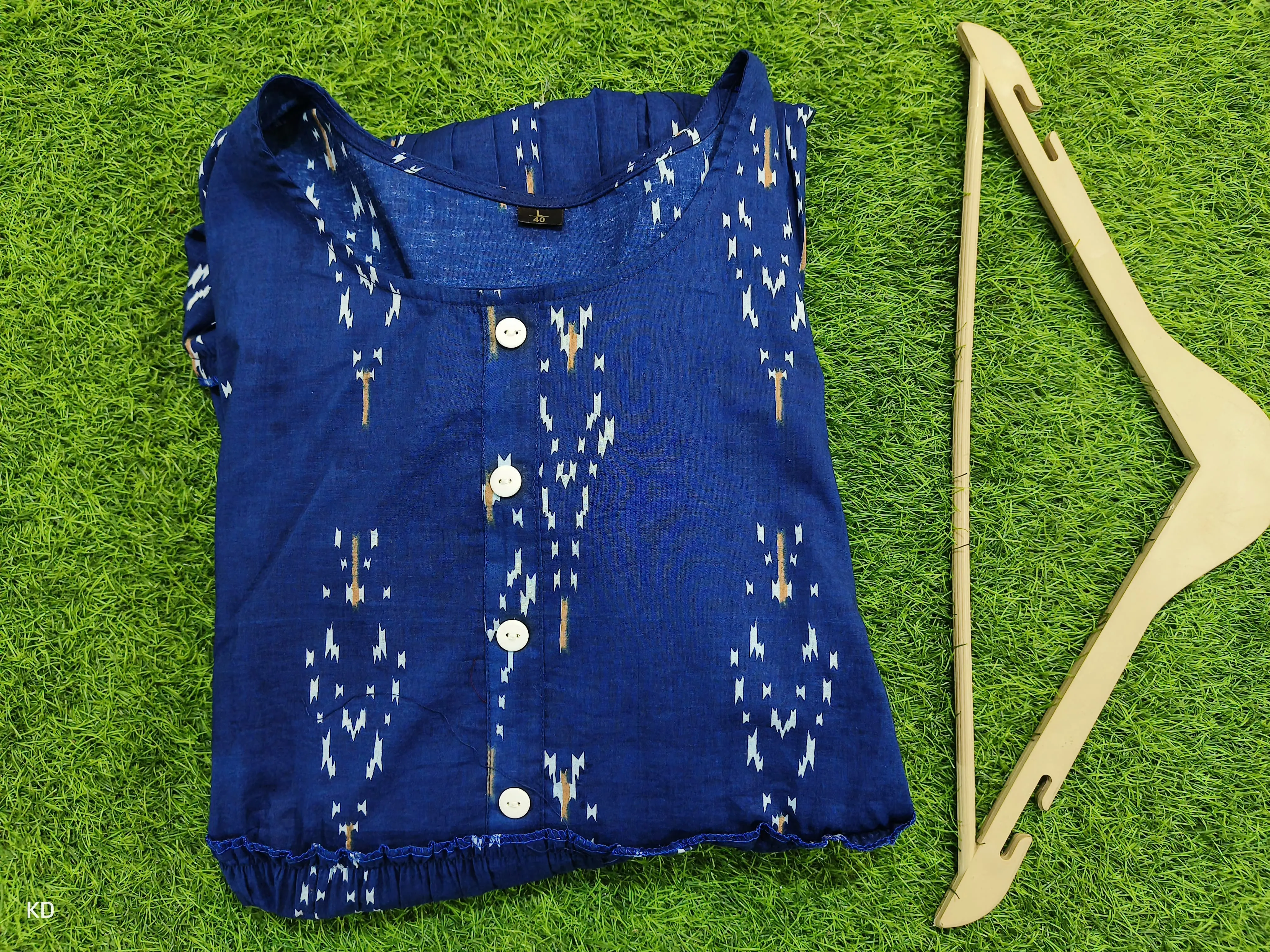 Ikat Print Cotton Midi Dress in Blue