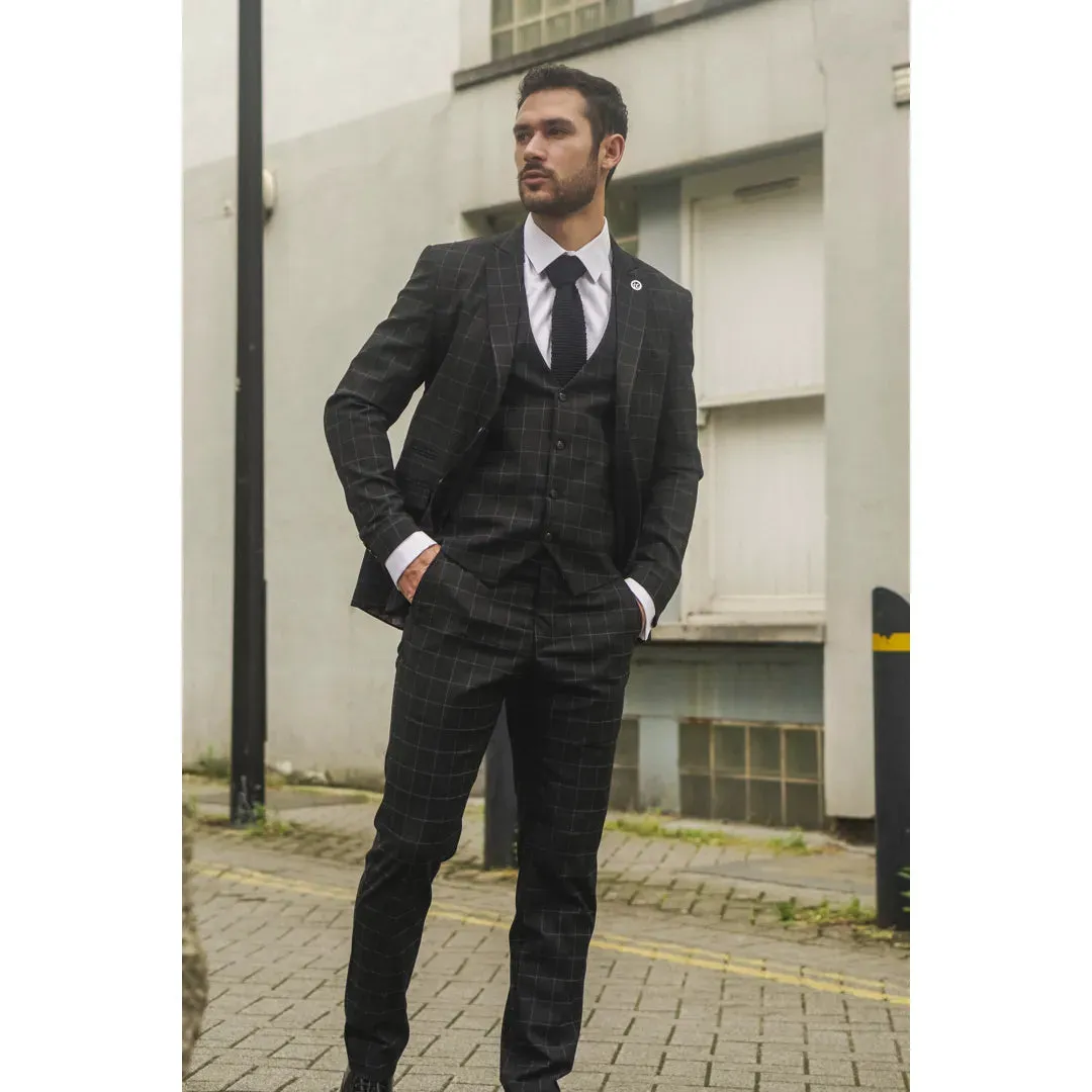 IM3 - Men's Black Checked Tailored Fit Suit