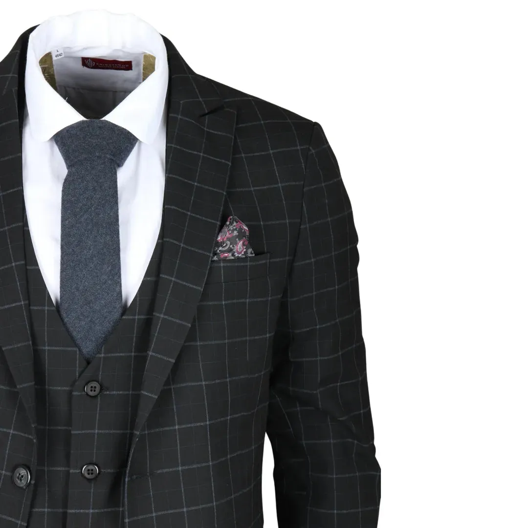 IM3 - Men's Black Checked Tailored Fit Suit