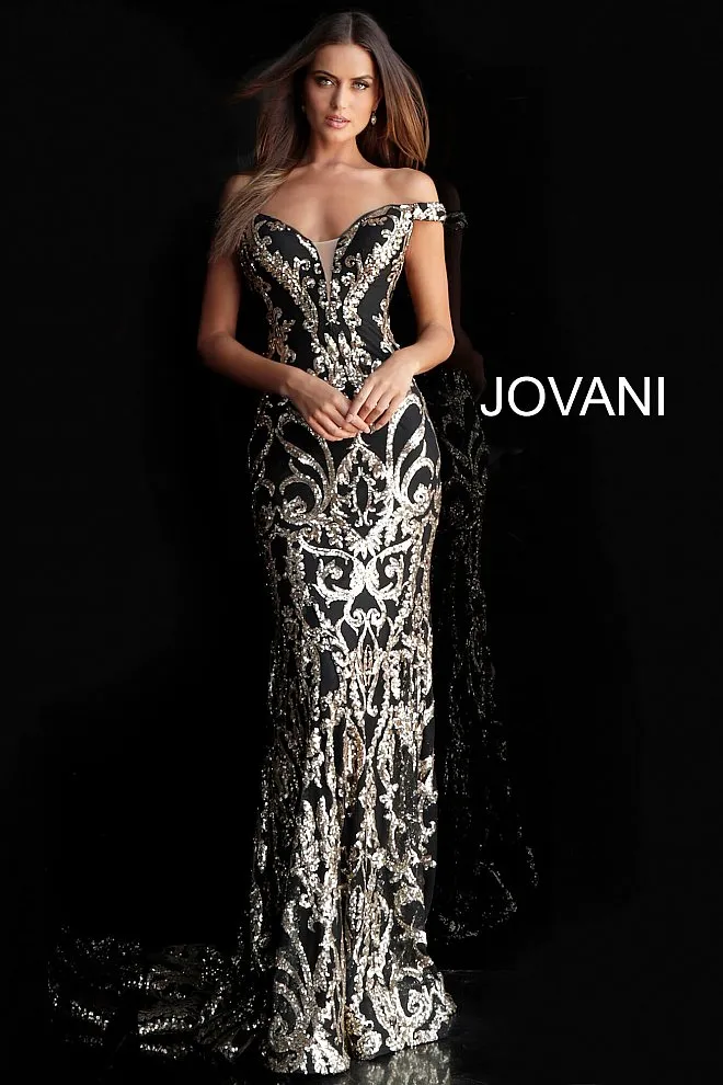 Jovani 63349 Size 24 Peach Sequin Mermaid Prom Dress Long Fitted Pageant off the shoulder