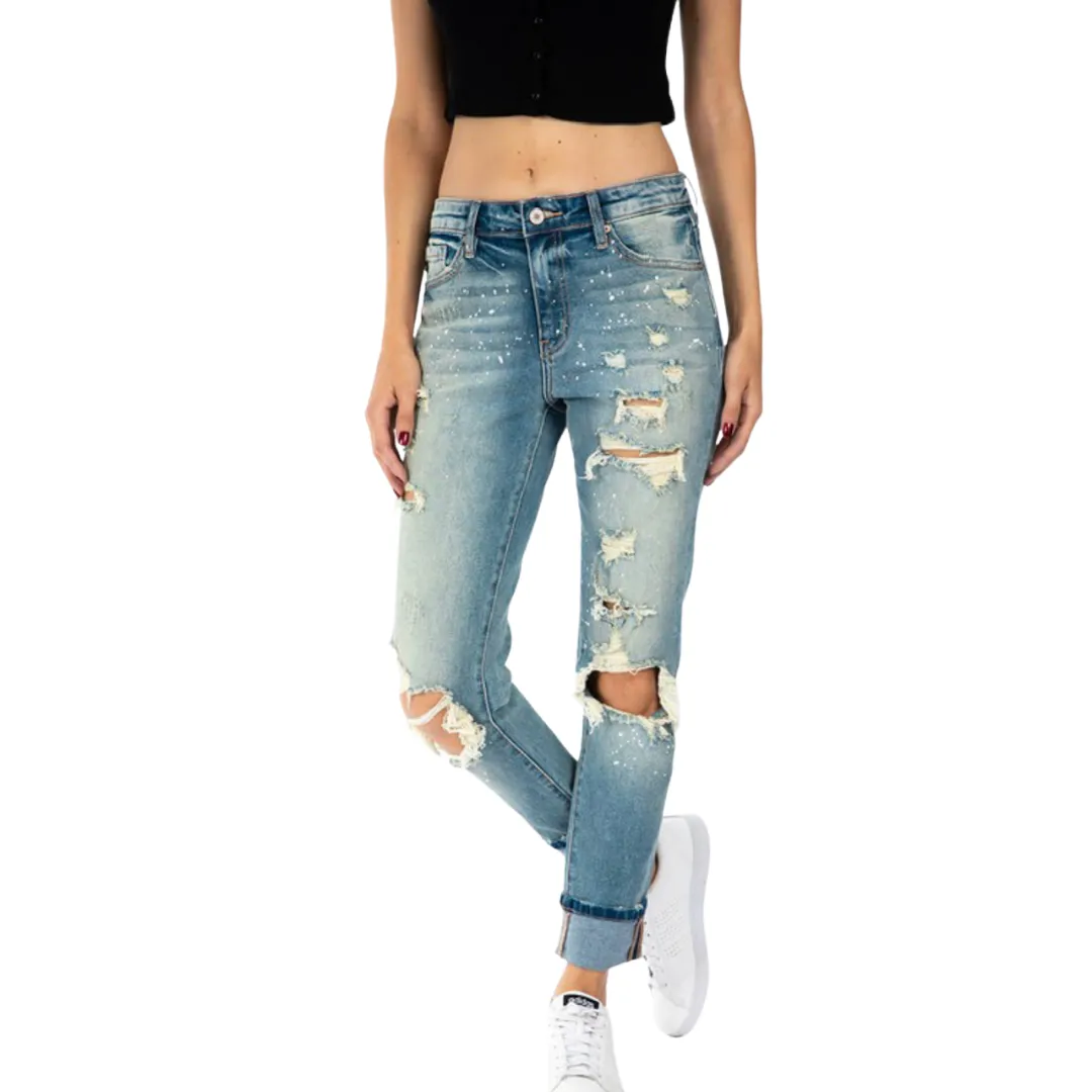 KanCan High Rise Beach Splash Boyfriend Jean
