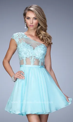 La Femme Short One-Shoulder Chiffon Party Dress