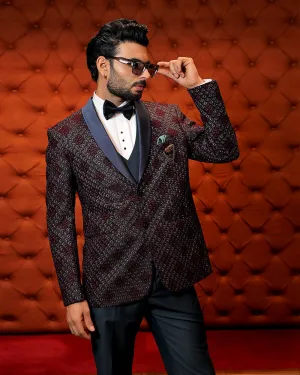Maroon Sequin and Thread Detail Coat Suit