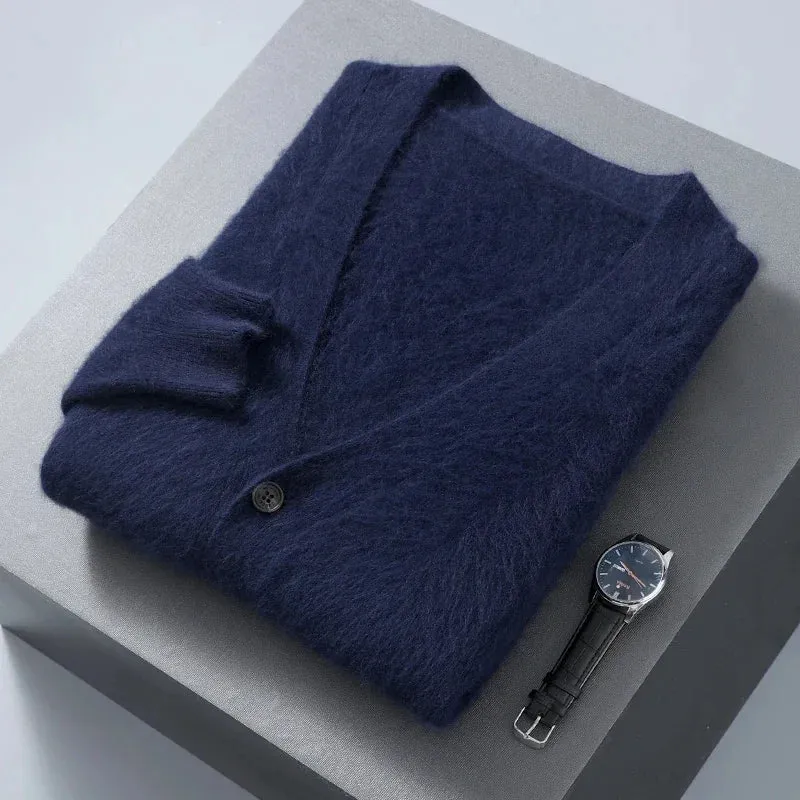 Men's 100% Mink Cashmere Knit Cardigan Sweater