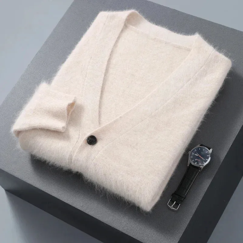 Men's 100% Mink Cashmere Knit Cardigan Sweater
