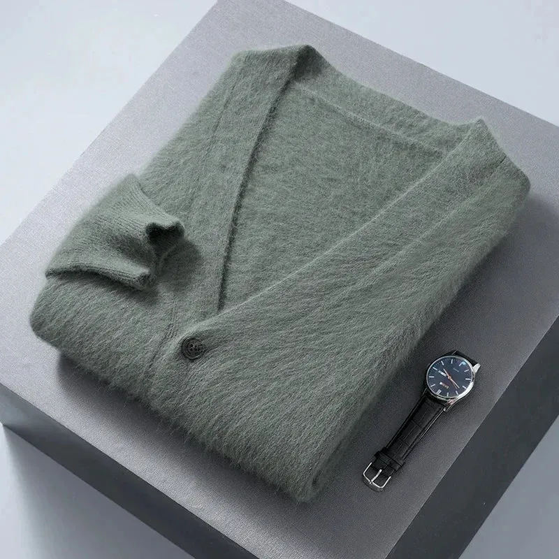 Men's 100% Mink Cashmere Knit Cardigan Sweater