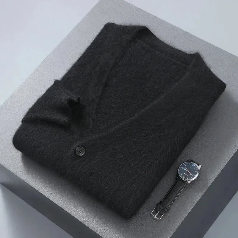 Men's 100% Mink Cashmere Knit Cardigan Sweater