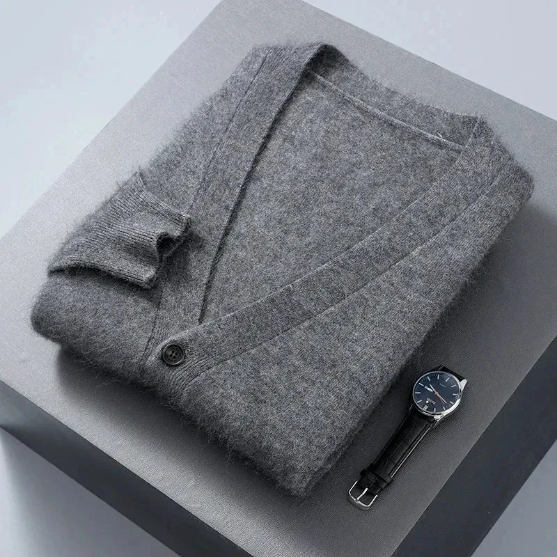 Men's 100% Mink Cashmere Knit Cardigan Sweater