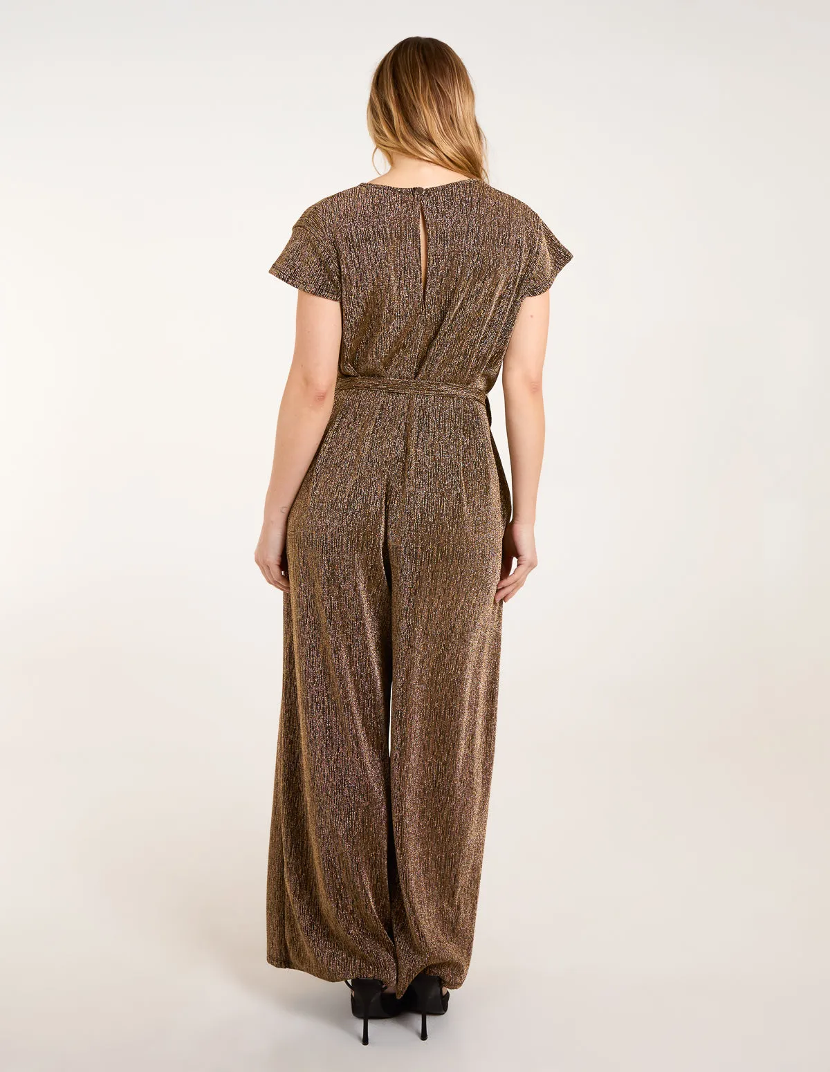 Metallic V Neck Jumpsuit