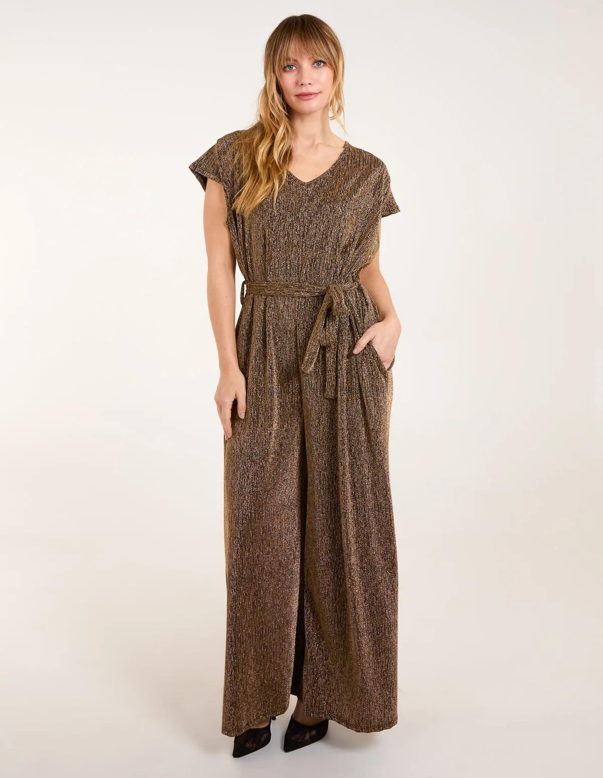Metallic V Neck Jumpsuit
