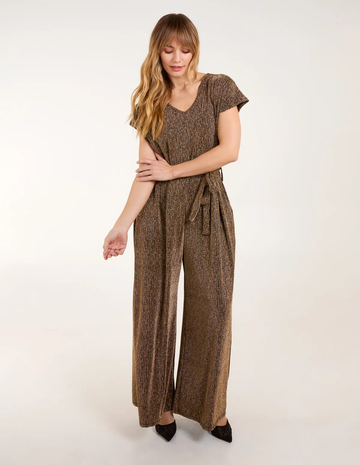 Metallic V Neck Jumpsuit