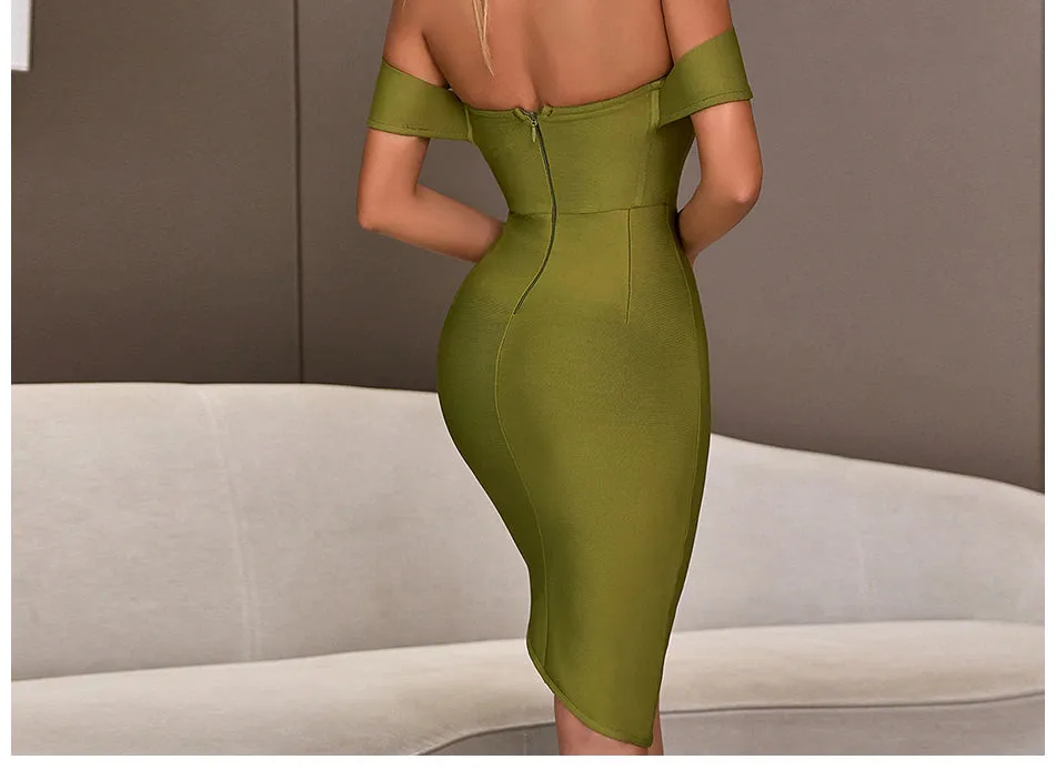 Off-Shoulder Bodycon Evening Runway Midi Dress