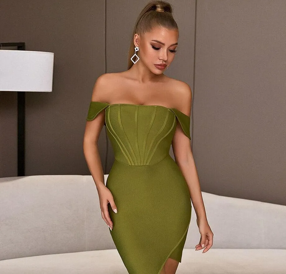 Off-Shoulder Bodycon Evening Runway Midi Dress